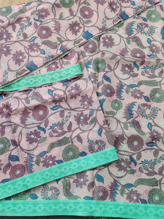 Light Onion Colour Semi Kota Saree With Kalamkari Digital Print All Over Code : VB091