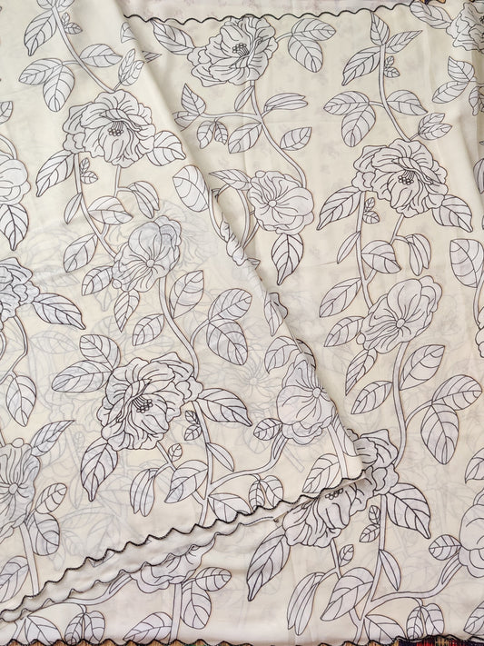 Cream Colour Semi Georgette Saree With Leaf Digital Print All Over Code : VB0106