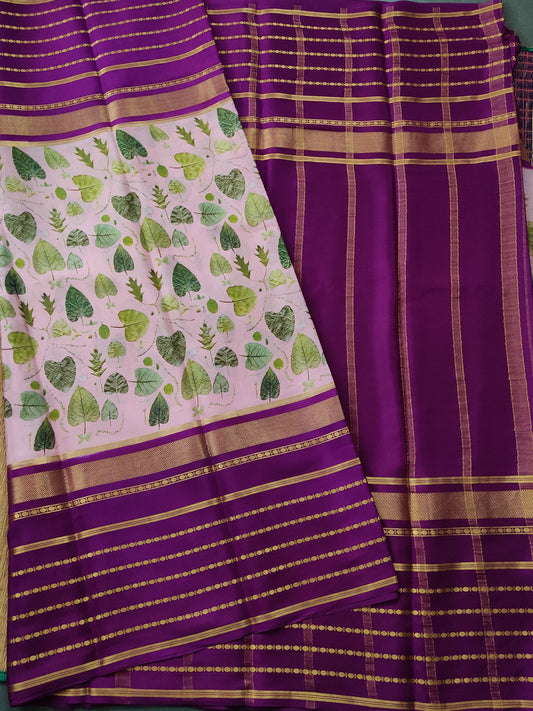 Light Baby Pink Colour Mysore Crepe Silk Saree With Eco Digital Print All Over Code : KA085