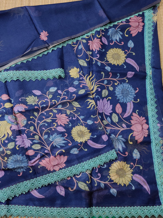 Blue Colour Kota Silk Saree With Kalamkari Digital Print All Over Code : VB0126