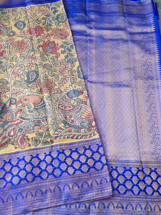 Light Yellow Colour Tussar & Kanchivaram Fusion Code : KA098