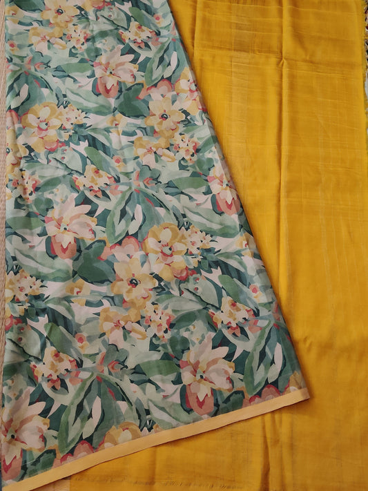 Multi Colour Pure Silk Kanchivaram Silk Saree With Floral Digital Print Code : KA083