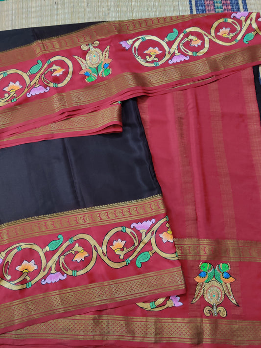 Brown Colour Mysore Silk Saree With Plain Body Code : KA0106