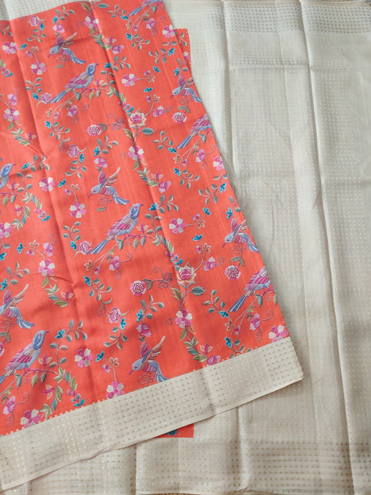 Magenta Colour Semi Tussar Saree With Floral Digital Print All Over Code : VB0177