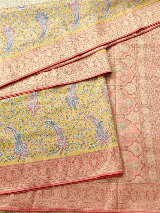 Yellow Colour Modal Silk Saree With Gold Embroidery Work All Over Code : VB0208