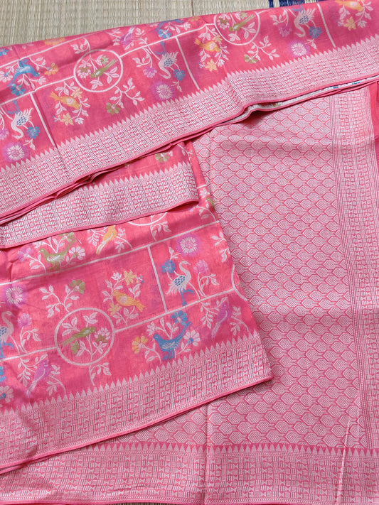 Baby Pink Colour Semi Tussar Georgette Saree With Thread Woven Meenakari Body Code : VB0195