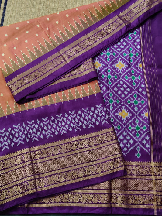 Dual Tone Onion Colour Ikkat Silk Saree With Ikkat Weaving All Over Code : IK011