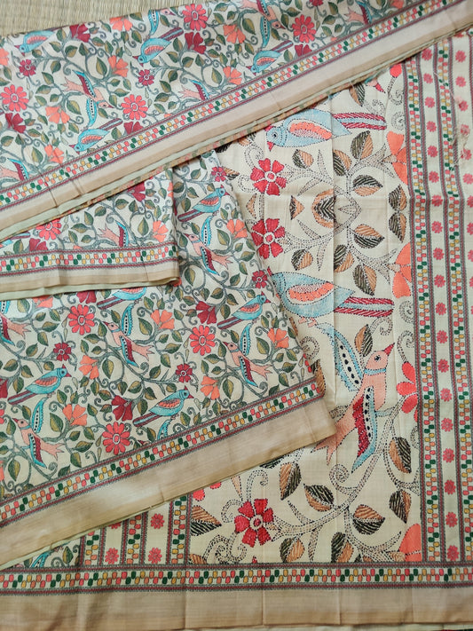 Tussar Colour Semi Tussar Saree With Floral Digital Print All Over Code : VB0252