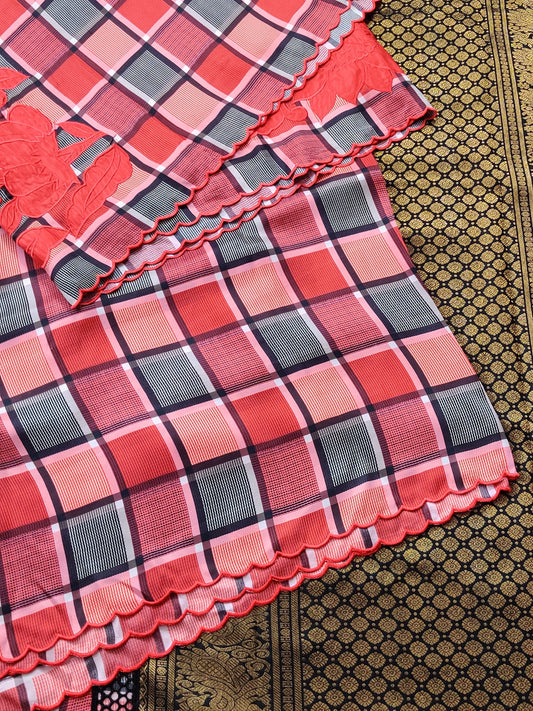 Red Colour Raw Silk & Kanchivaram Fusion Saree With Digital Print Body Code : KA0144