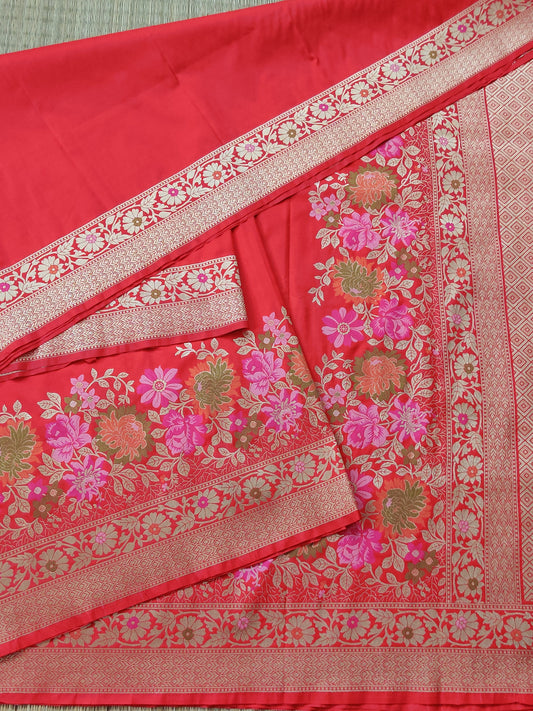 Red Colour Banarasi Silk Saree With Plain Body : VB0232