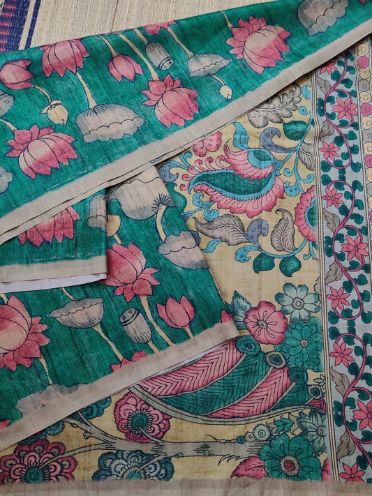 Green Colour Semi Tussar Saree With Kalamkari Digital Print All Over Code : VB0244