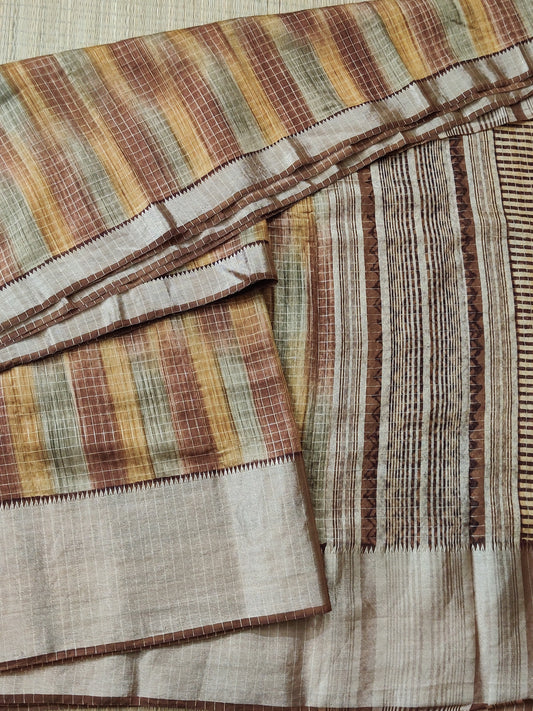 Mustard Yellow Colour Semi Banarasi Saree With Zari Checks All Over Code : VB0259