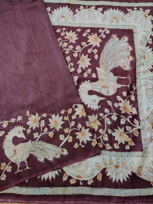 Maroon Colour Semi Tussar Saree With Plain Body Code : VB0255