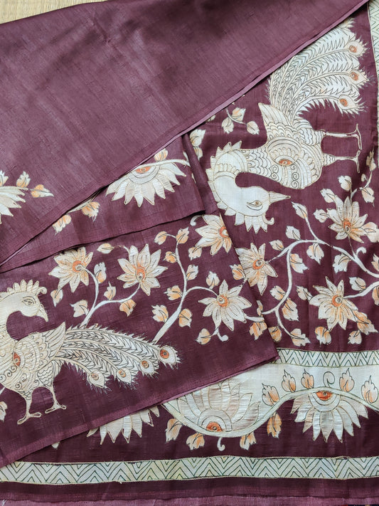 Maroon Colour Semi Tussar Saree With Plain Body Code : VB0255