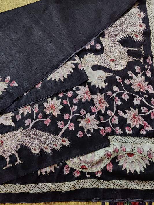 Snuff Colour Semi Tussar Saree With Plain Body Code :VB0256