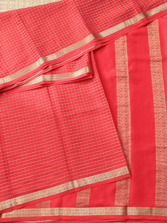 Brown Colour Mysore Crepe Silk Saree With Zari Checks All Over Code : KA0177