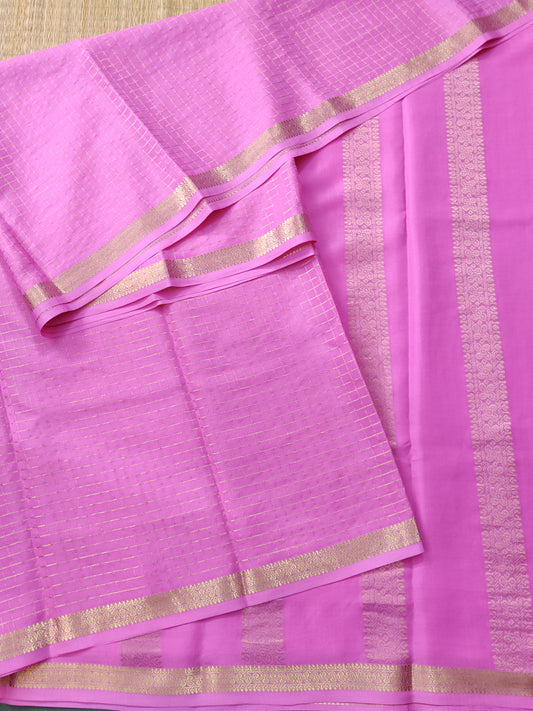 Baby Pink Colour Mysore Crepe Silk Saree With Zari Checks All Over Code : KA0175
