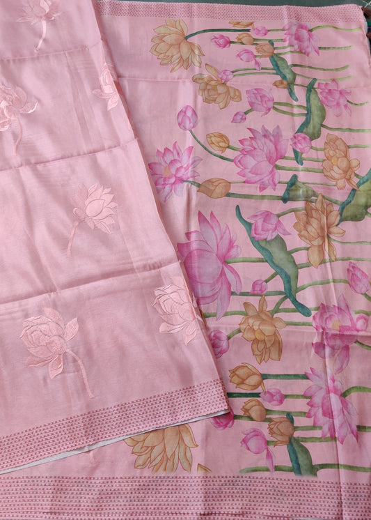 Baby Pink Clour Semi Tissue Saree With Embroidery All Over Code : VB0266