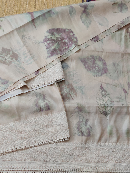 Cream Colour Semi Tussar Saree With Eco Digital Print All Over Code : VB0275