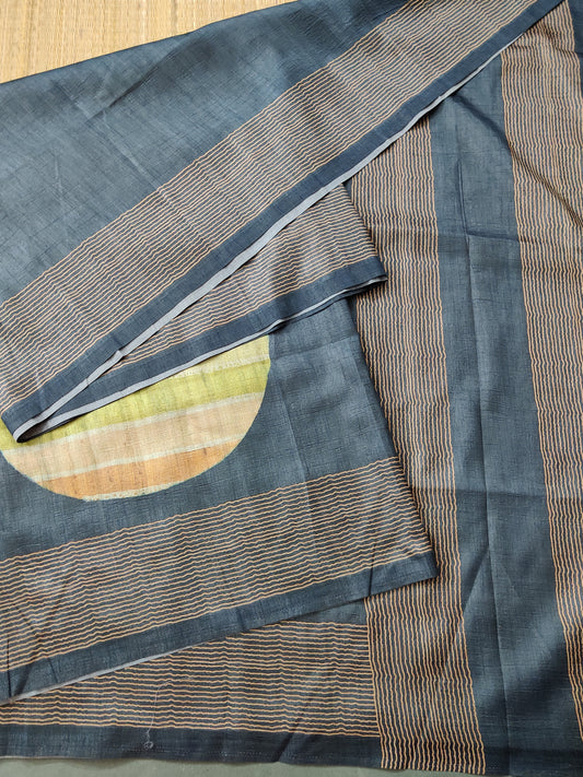 Grey Colour Semi Tussar Saree With Digital Print All Over Code : VB0274