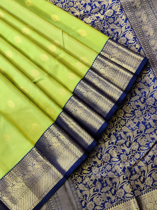 Parrot Green Colour Kanchivaram Silk Saree With Zari Butta All Over Code : KA0197