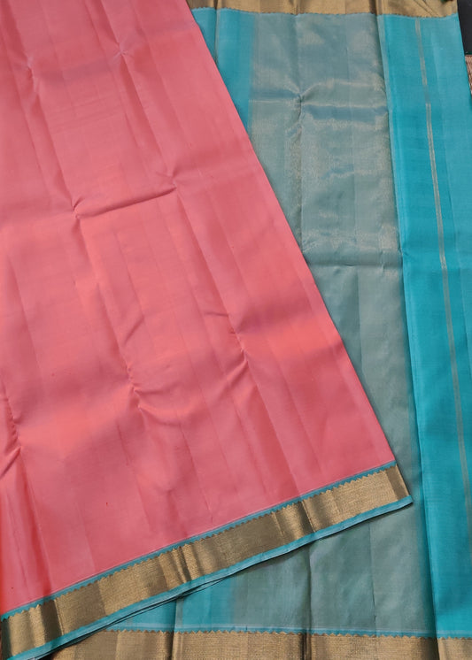 Light Peach Colour Kanchivaram Silk Saree With Plain Body Code : KA0203