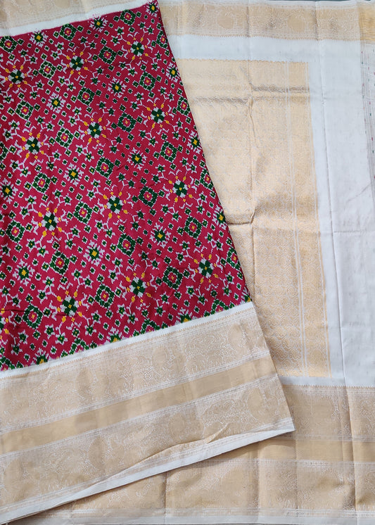 Magenta Colour Ikkat Silk Saree With Ikkat Weaving All Over Code : IK014