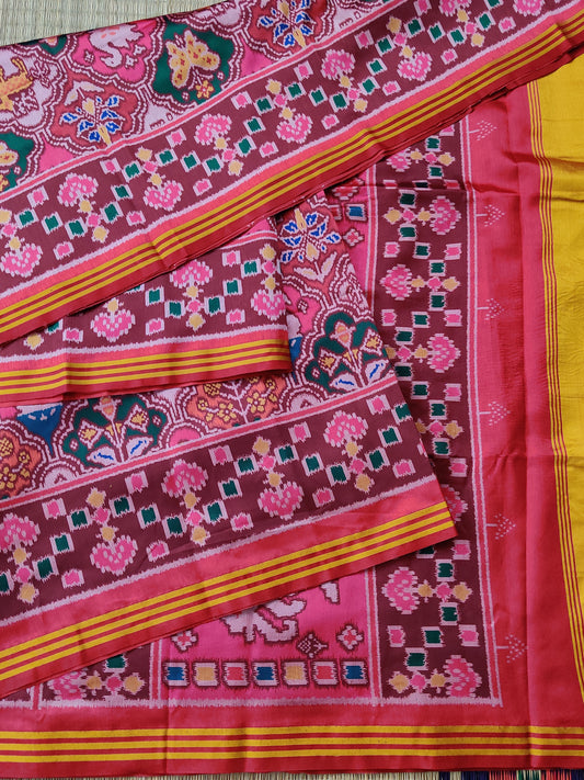 Multi Colour Semi Patola Saree With Ikkat Weaving All Over Code : VB0283