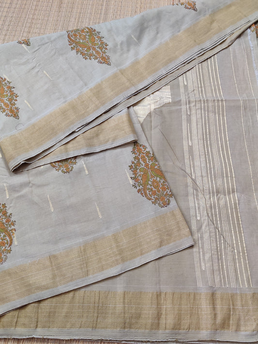 Tussar Colour Cotton Paithani Saree With Hand Block Print All Over : PA003