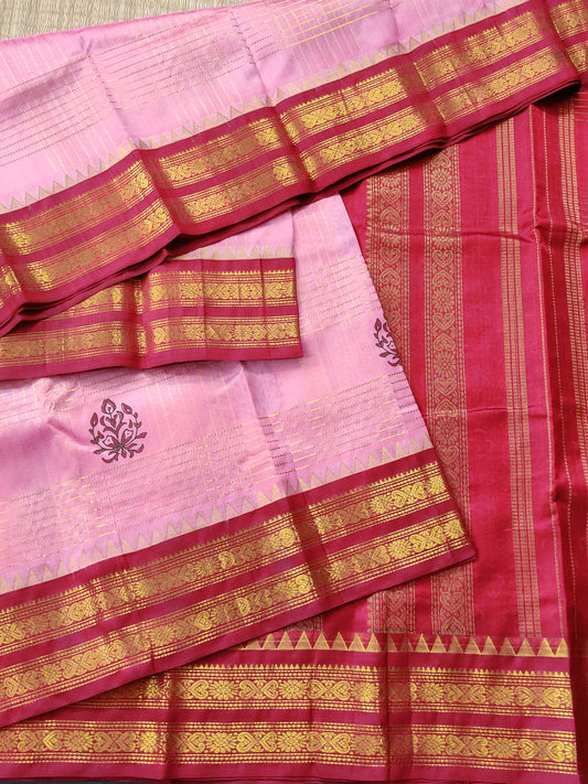 Baby Pink Colour Silk Cotton Saree With Zari Checks All Over Code : SC029