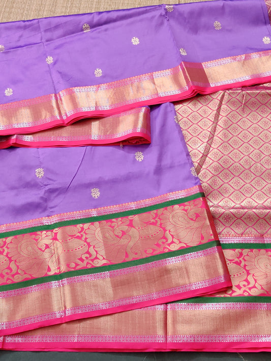 Dark Lavender Colour Semi Banarasi Saree With Zari Butta All Over Code : VB0296