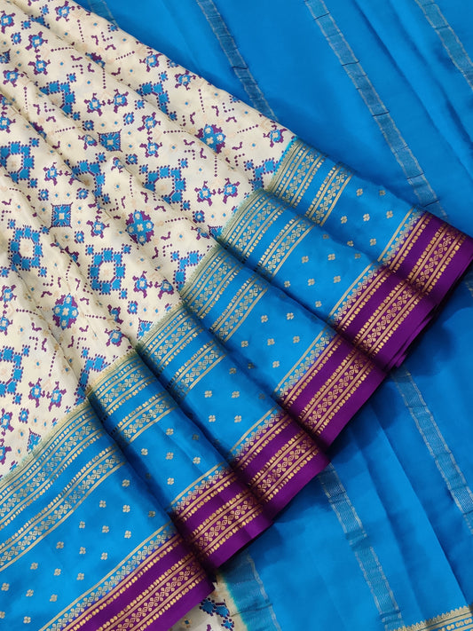 Cream Colour Mysore Crepe Silk Saree With Hand Block Print All Over Code : KA0206