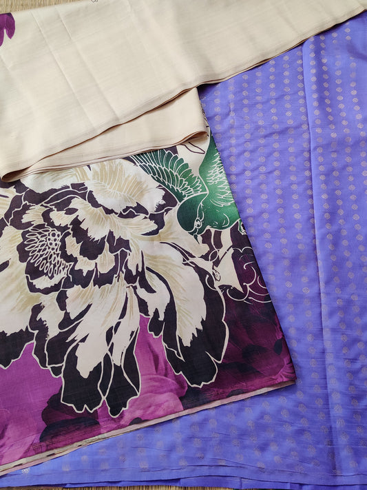 Cream Colour Kanchivaram Silk Saree With Digital Print All Over Code : KA0215