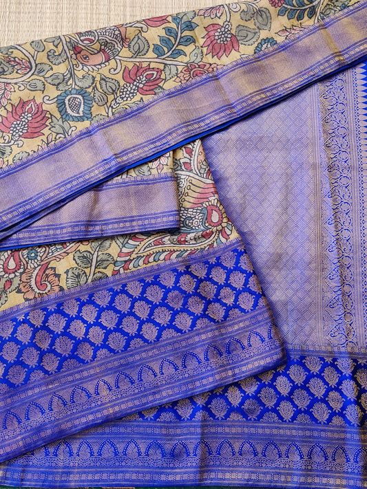 Light Yellow Colour Tussar & Kanchivaram Fusion Code : KA098