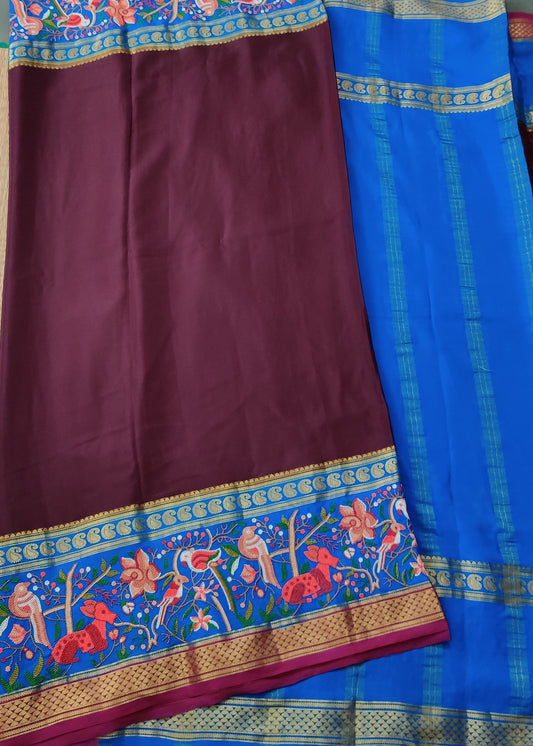 Brown Colour Colour Mysore Crepe Silk Saree With Plain Body Code : KA0240