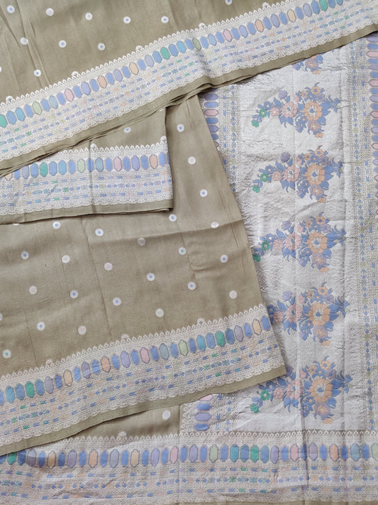 Light Mehandi Green Colour Tussar Georgette Saree With Silver Zari Butta All Over Code : VB0303