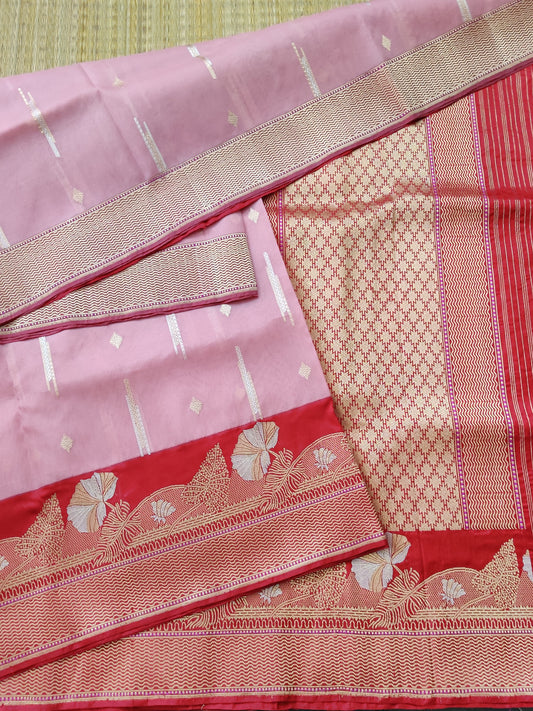 Onion Pink Colour Kora Organza Silk Saree With Silver & Gold Zari Butta All Over Code :VB0304