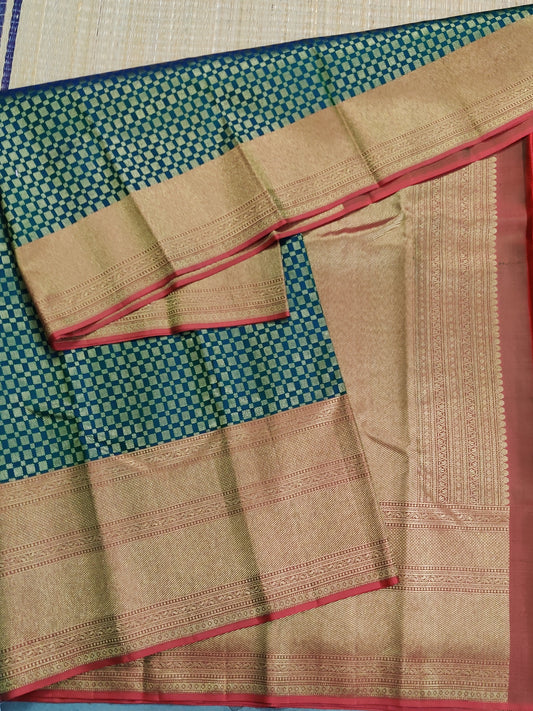 Peacock Green Colour PL Kanchivaram Silk Saree With Zari Butta All Over Code : KA0285