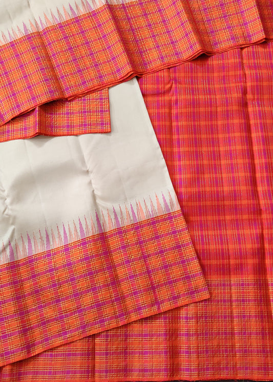 Cream Colour Kanchivaram Silk Saree With Plain Body Code : KA0289