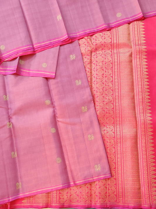 Onion Colour Organza Borderless Kanchivaram Silk Saree With Zari Butta All Over Code : KA0291