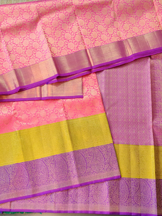 Pink Colour Kanchivaram Silk Saree With Zari Brocade All Over Code : KA0297
