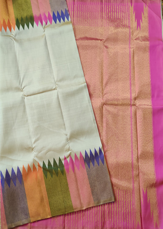 Cream Colour Kanchivaram Silk Saree With Plain Body Code :KA0296