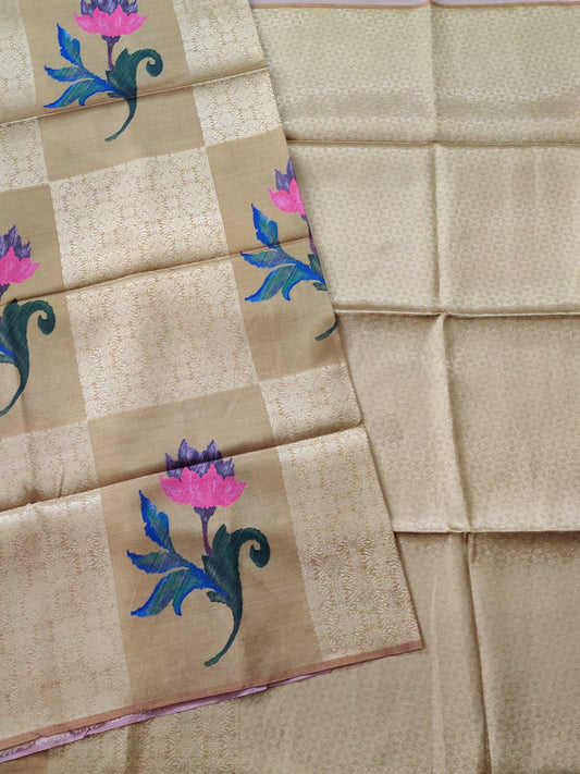 Mehandi Green Colour Semi Banarasi Saree With Zari & Digital Print All Over Code : VB0323