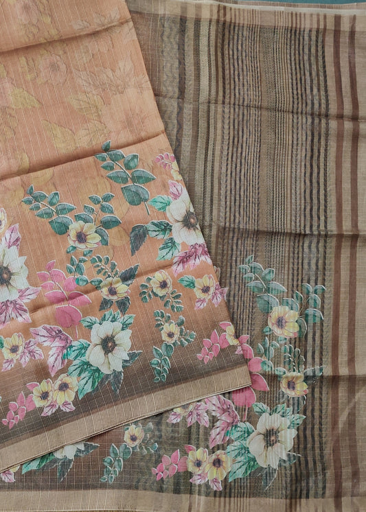 Light Orange Colour Semi Banarasi Saree With Digital Body Code : VB0338