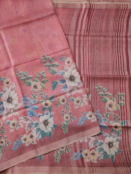Pink Colour Semi Banarasi Saree With Digital Body Code : VB0336