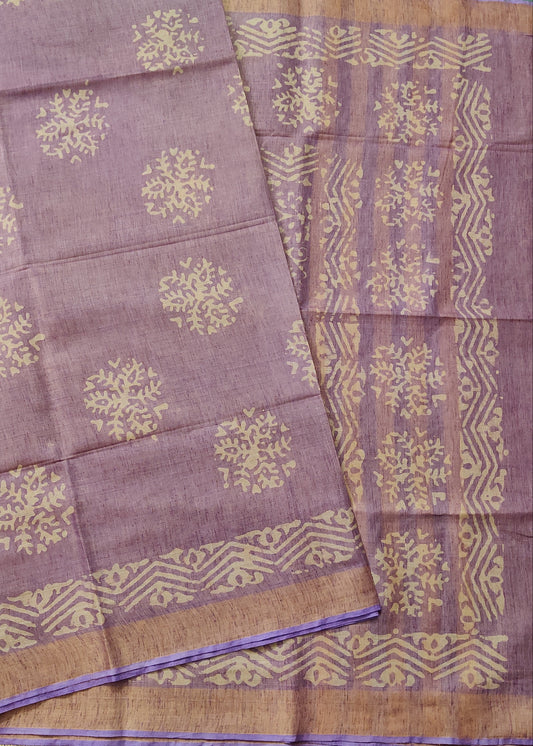 Lavender Colour Semi Banarasi Saree With Batik Print All Over Code : VB0346