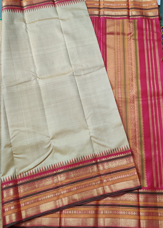 Tussar Colour Kanchivaram Silk Saree With Plain Body Code : KA0306