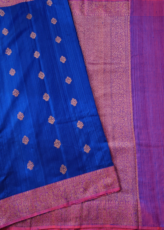 Blue Colour Pure Raw Silk Saree With Antique Zari Butta All Over Code : VB0351