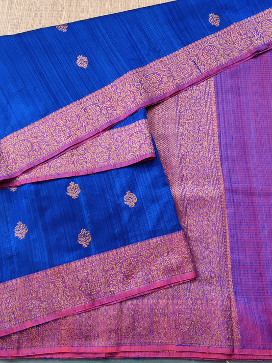 Blue Colour Pure Raw Silk Saree With Antique Zari Butta All Over Code : VB0351
