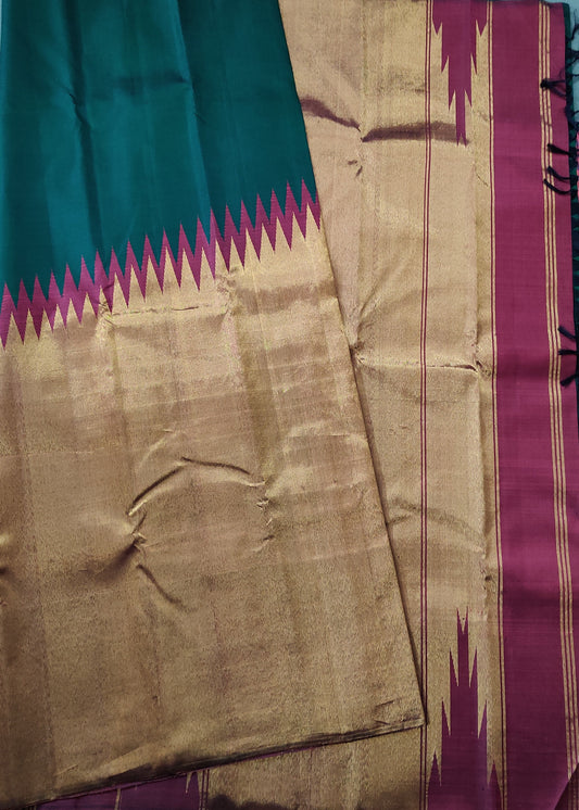 Green Colour Raising Kanchivaram Silk Saree With Plain Body Code : KA0368